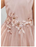 Blush Satin Tulle Sequin Appliques Flower Girl Dress Photoshoot Dress